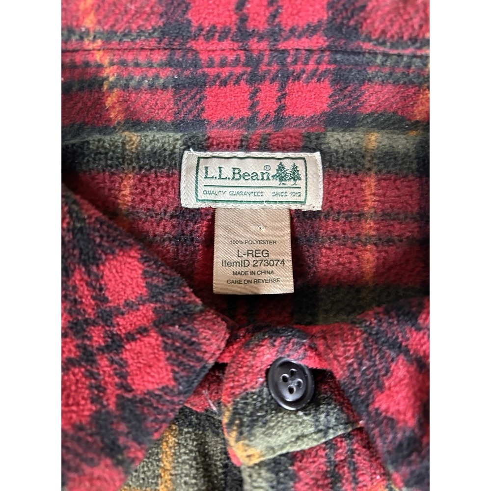 Vintage LL Bean Men Size Large Button Down Top Red‎ Green Flannel Plaid Cotton - Picture 2 of 8